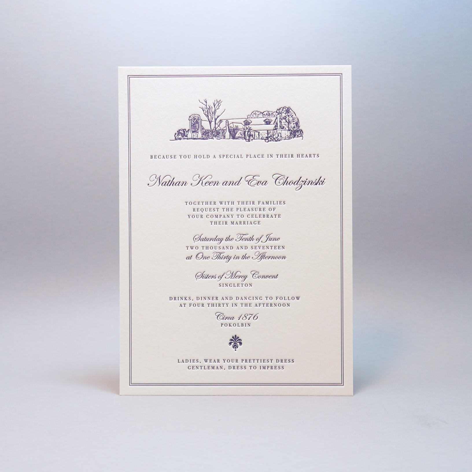 Letterpress-wedding-invitations-purple-crane-lettra-illustration